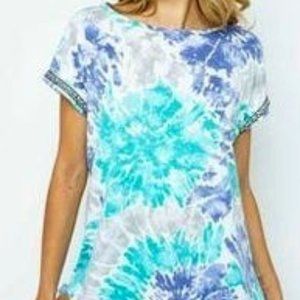 Tie Dye Casual Top with Jacquard Tape Trim